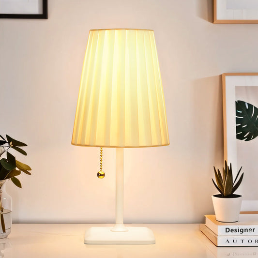 GlowNestJoy USB Charging Pleated Fabric Bedside Lamp — Built-in USB Port, Metal Base