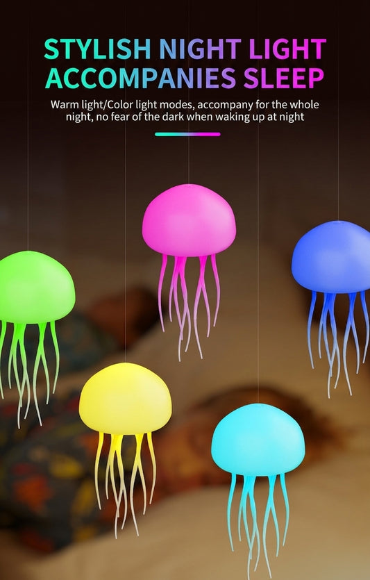 GlowNestJoy JellyGlow Sound-Activated Floating Jellyfish Night Light — 16 Colors, Touch & Voice Control