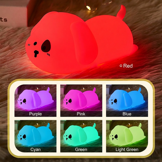 GlowNestJoy Puppy Night Light — 7-Color Silicone Touch Lamp with Auto Timer