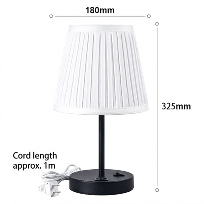GlowNestJoy USB Charging Pleated Fabric Bedside Lamp — Built-in USB Port, Metal Base
