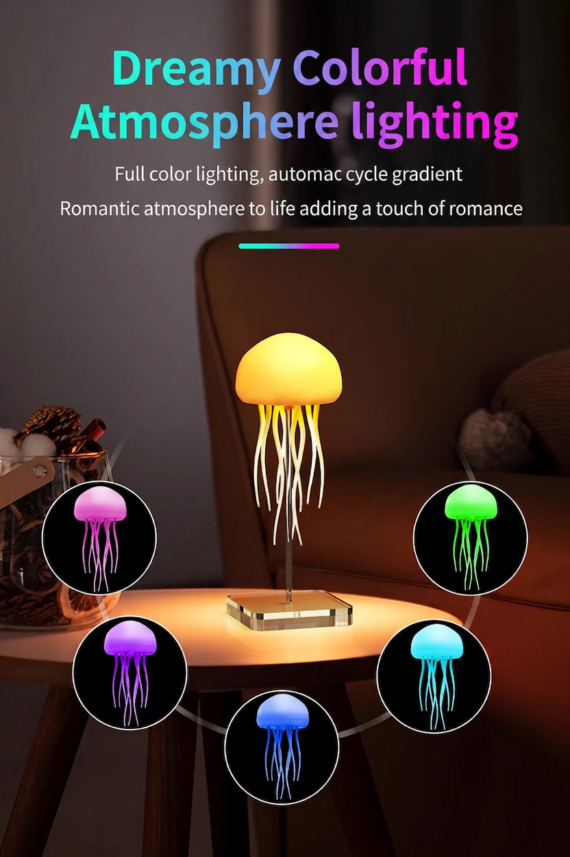 GlowNestJoy JellyGlow Sound-Activated Floating Jellyfish Night Light — 16 Colors, Touch & Voice Control