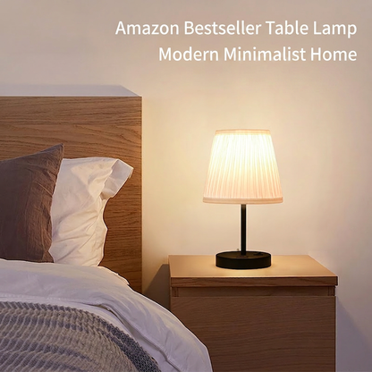 GlowNestJoy USB Charging Pleated Fabric Bedside Lamp — Built-in USB Port, Metal Base