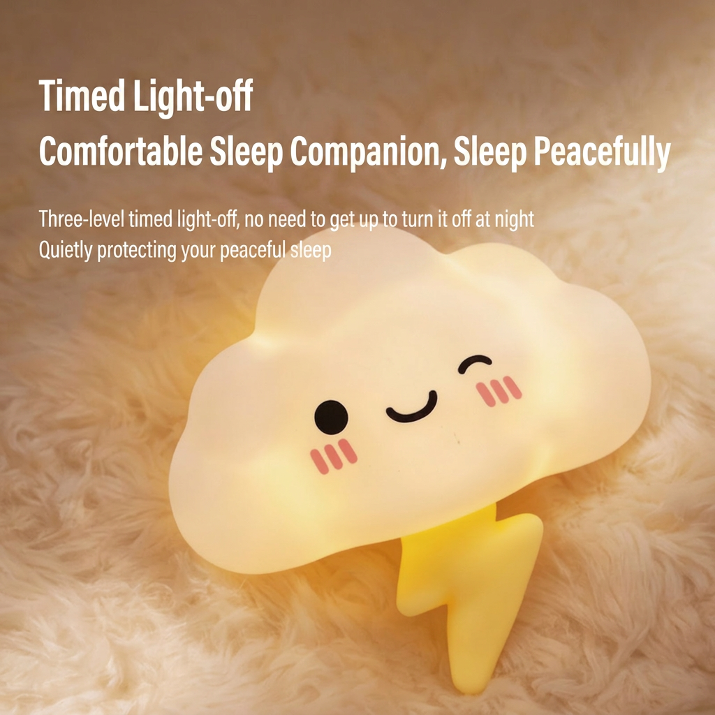 GlowNestJoy Storm Cloud Magnetic Tap Night Light — USB Rechargeable, 7-Color RGB + Lightning Effect