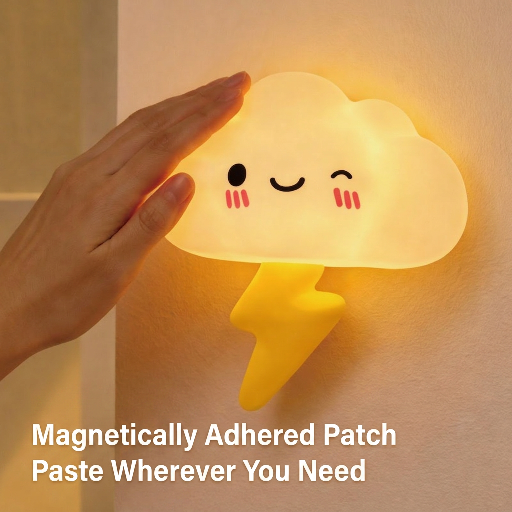 GlowNestJoy Storm Cloud Magnetic Tap Night Light — USB Rechargeable, 7-Color RGB + Lightning Effect