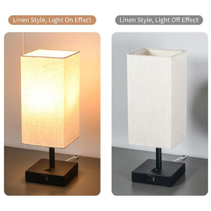 GlowNestJoy USB Charging Pleated Fabric Bedside Lamp — Built-in USB Port, Metal Base