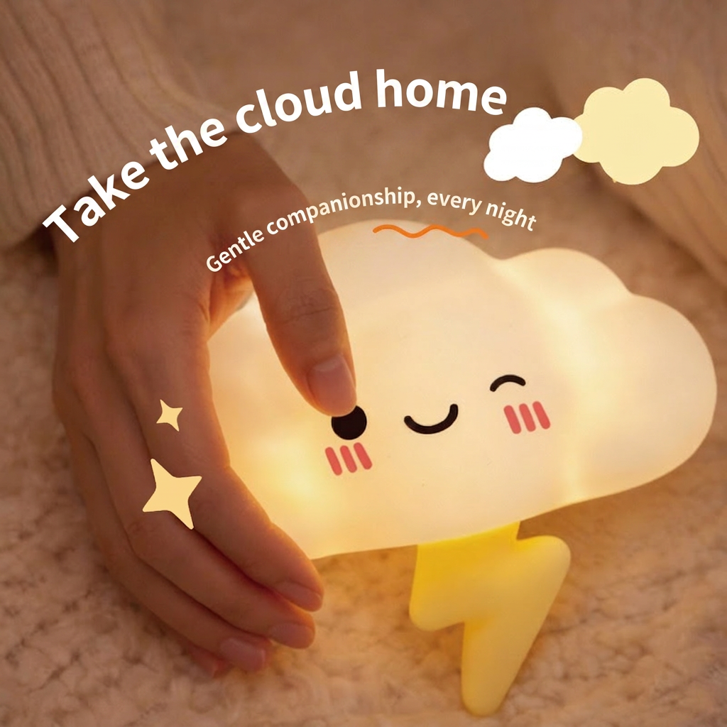 GlowNestJoy Storm Cloud Magnetic Tap Night Light — USB Rechargeable, 7-Color RGB + Lightning Effect