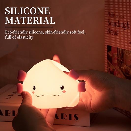 GlowNest Axolotl Tap Light - USB-C Rechargeable Silicone Night Light, 7 Colors and Voice Control