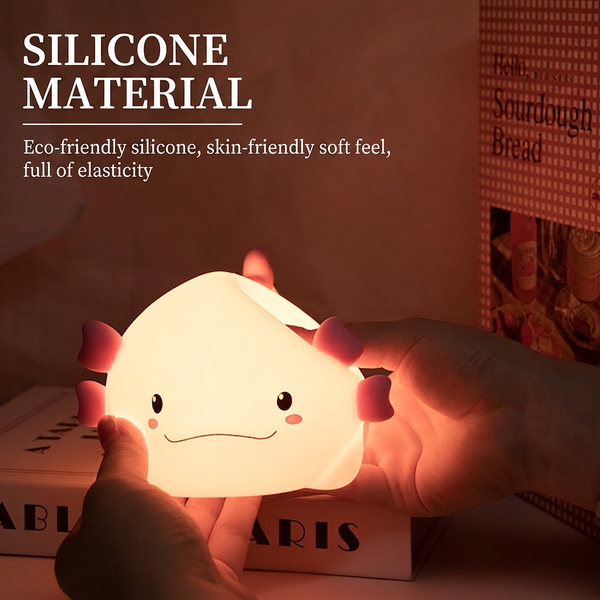 GlowNestJoy Axolotl Tap Light — USB-C Rechargeable Silicone Night Light, 7 Colors & Voice Control
