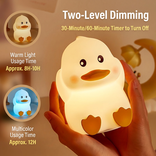 GlowNestJoy Cute Duck Tap Light — USB-C Rechargeable Silicone Night Light, 7 Colors & Sleep Timer