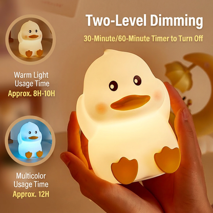 GlowNestJoy Cute Duck Tap Light — USB-C Rechargeable Silicone Night Light, 7 Colors & Sleep Timer