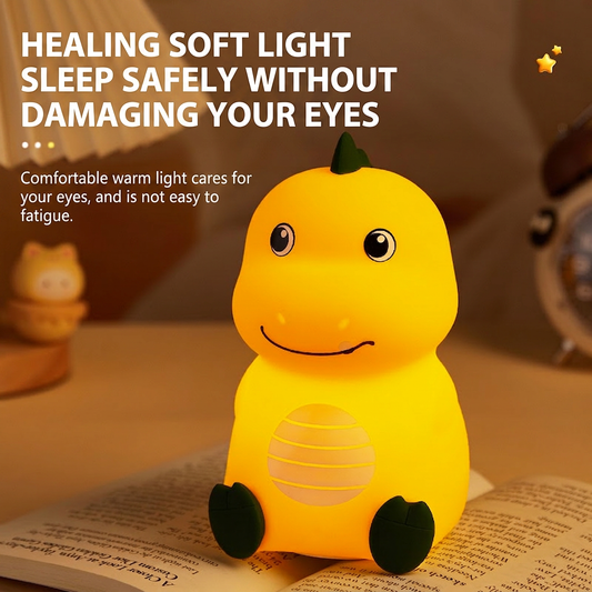 GlowNestJoy Dinosaur Tap Light — USB Rechargeable Silicone Night Light, 7 Colors & Sleep Timer