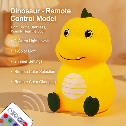 GlowNestJoy Dinosaur Tap Light — USB Rechargeable Silicone Night Light, 7 Colors & Sleep Timer