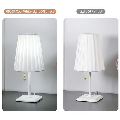 GlowNestJoy USB Charging Pleated Fabric Bedside Lamp — Built-in USB Port, Metal Base