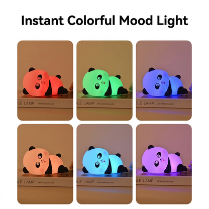 GlowNestJoy Lying Panda Tap Light — USB-C Rechargeable Silicone Night Light, 3-Level Dimming & Sleep Timer