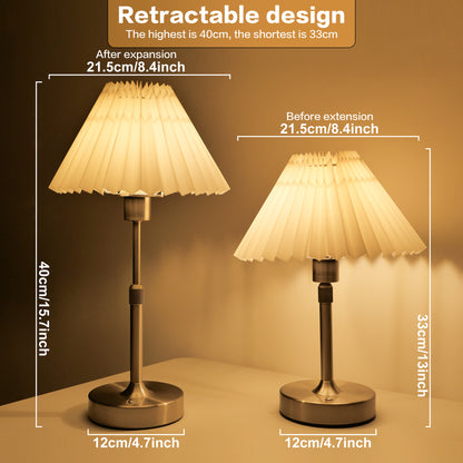 GlowNestJoy Cordless Touch Table Lamp — Pleated Fabric Shade, 5200mAh Battery, USB-C, 3 Brightness Levels