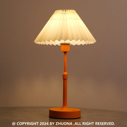 GlowNestJoy Cordless Touch Table Lamp — Pleated Fabric Shade, 5200mAh Battery, USB-C, 3 Brightness Levels