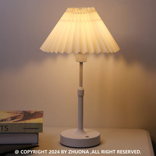 GlowNestJoy Cordless Touch Table Lamp — Pleated Fabric Shade, 5200mAh Battery, USB-C, 3 Brightness Levels