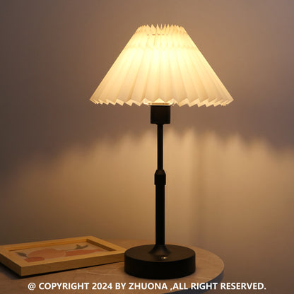 GlowNestJoy Cordless Touch Table Lamp — Pleated Fabric Shade, 5200mAh Battery, USB-C, 3 Brightness Levels