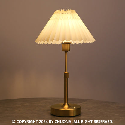 GlowNestJoy Cordless Touch Table Lamp — Pleated Fabric Shade, 5200mAh Battery, USB-C, 3 Brightness Levels