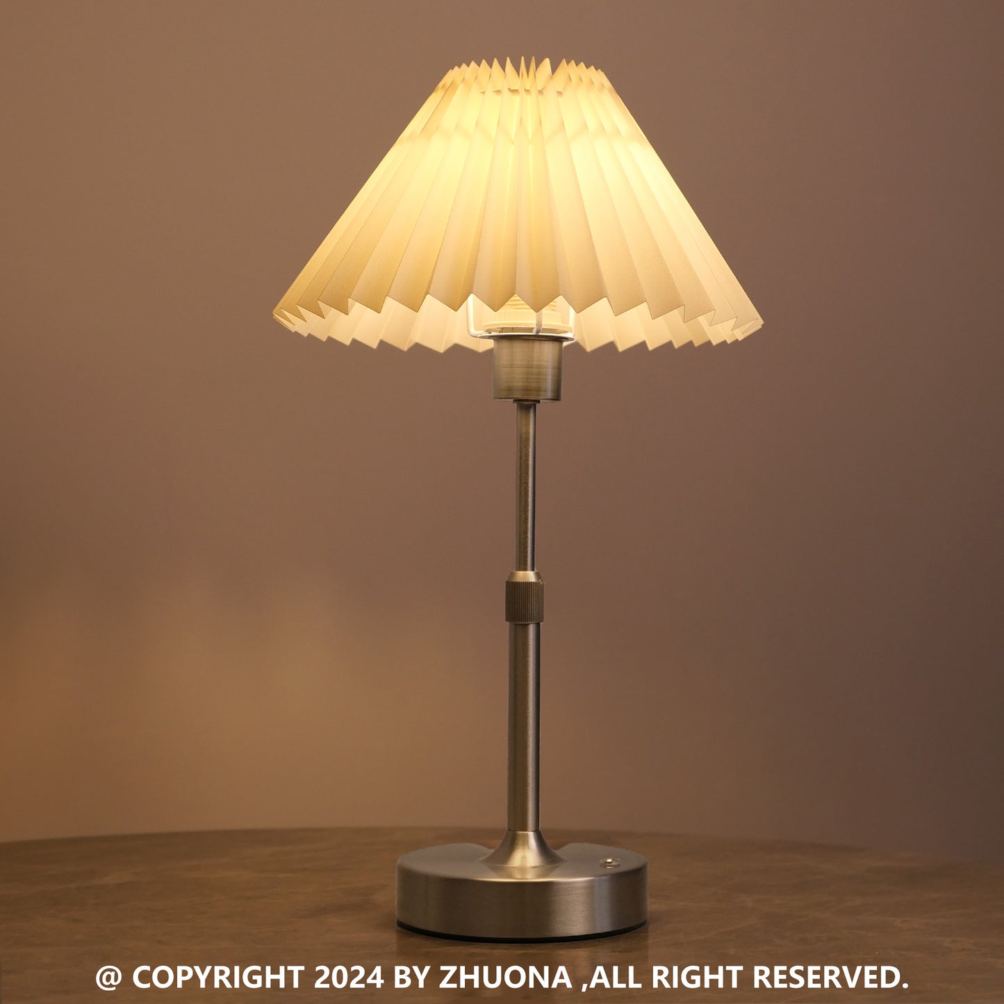 GlowNestJoy Cordless Touch Table Lamp — Pleated Fabric Shade, 5200mAh Battery, USB-C, 3 Brightness Levels
