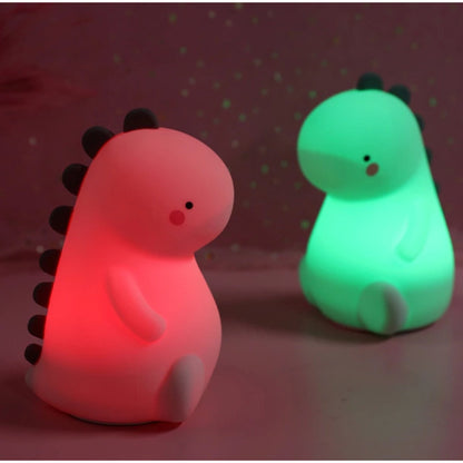 GlowNestJoy Dino Glow — USB Rechargeable Silicone Dinosaur Night Light, 6-Color Touch & Sleep Timer