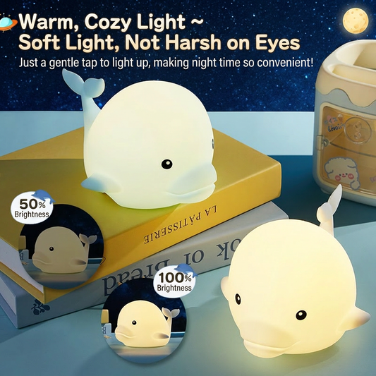 GlowNestJoy Dolphin Tap Light — USB Rechargeable Silicone Night Light, 7 Colors & Touch Sensor