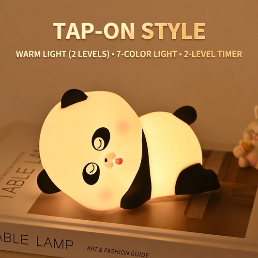 GlowNestJoy Lying Panda Tap Light — USB-C Rechargeable Silicone Night Light, 3-Level Dimming & Sleep Timer