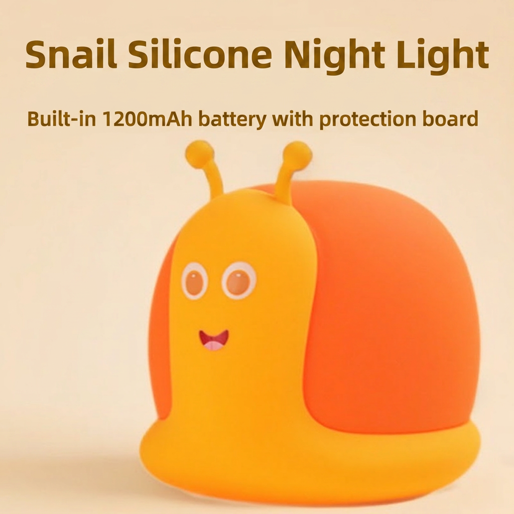 GlowNestJoy Snail Tap Light — USB-C Rechargeable Silicone Night Light, 7 Colors & 30-Min Sleep Timer