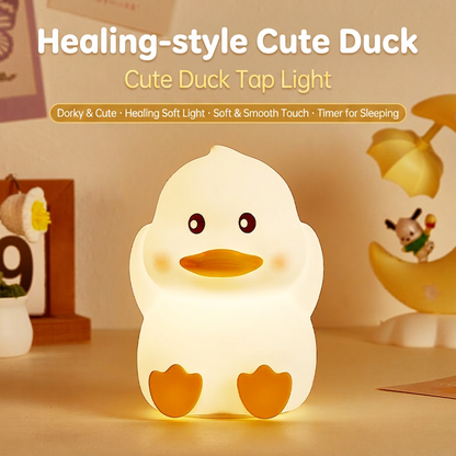 GlowNestJoy Cute Duck Tap Light — USB-C Rechargeable Silicone Night Light, 7 Colors & Sleep Timer