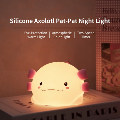 GlowNest Axolotl Tap Light - USB-C Rechargeable Silicone Night Light, 7 Colors and Voice Control