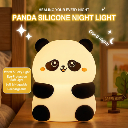 GlowNestJoy Sitting Panda Tap Light — USB-C Rechargeable Silicone Night Light, 3-Level Dimming & Sleep Timer
